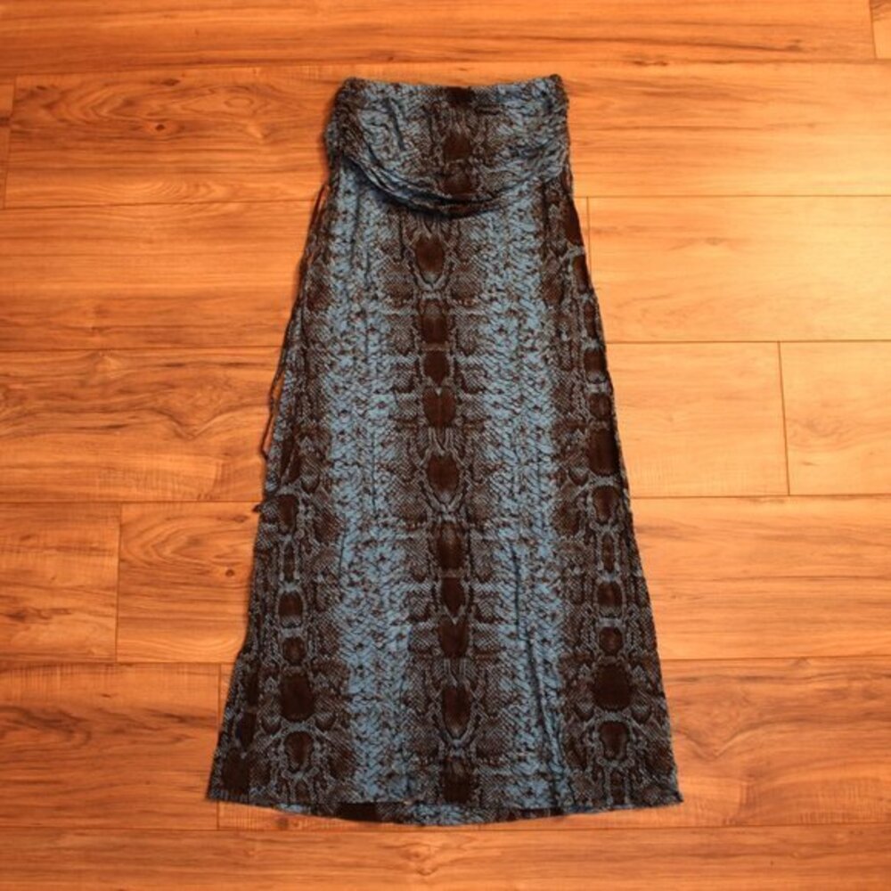 Venus Blue Snakeskin Pattern Maxi Skirt XS